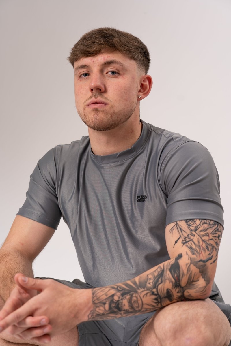 REP menswear with classic branding, grey gym top, gym top men, represent