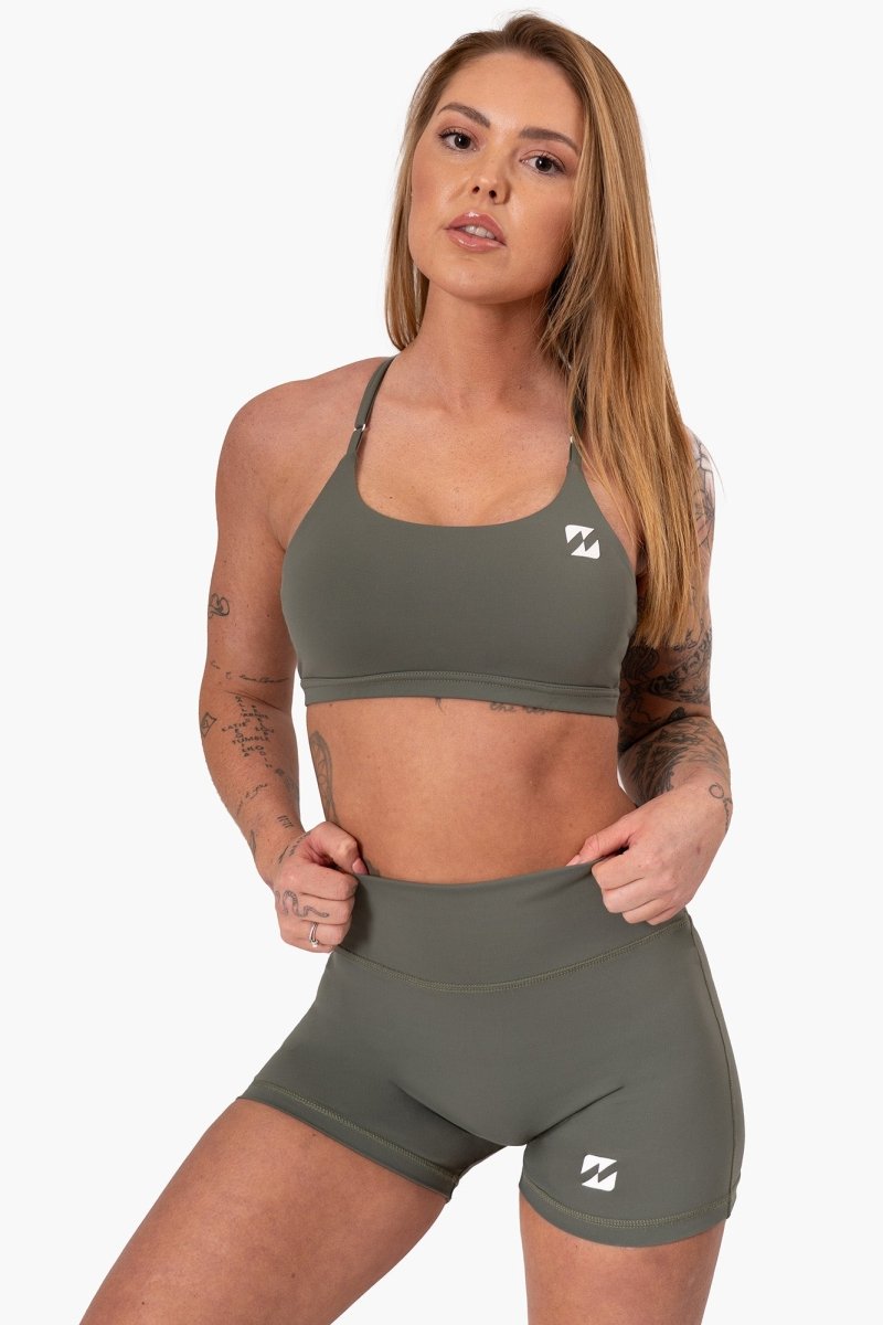 REP gym top and shorts for women – top for gym women, rep clothing, khaki gym set